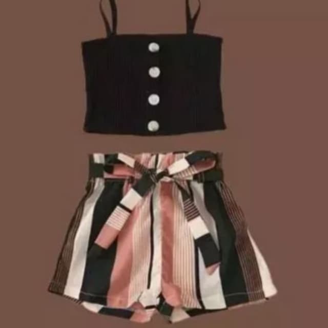 Black, Pink, White Top and Shorts Set
