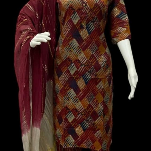 Burgundy, Orange, Yellow, Blue Kurta with Dupatta