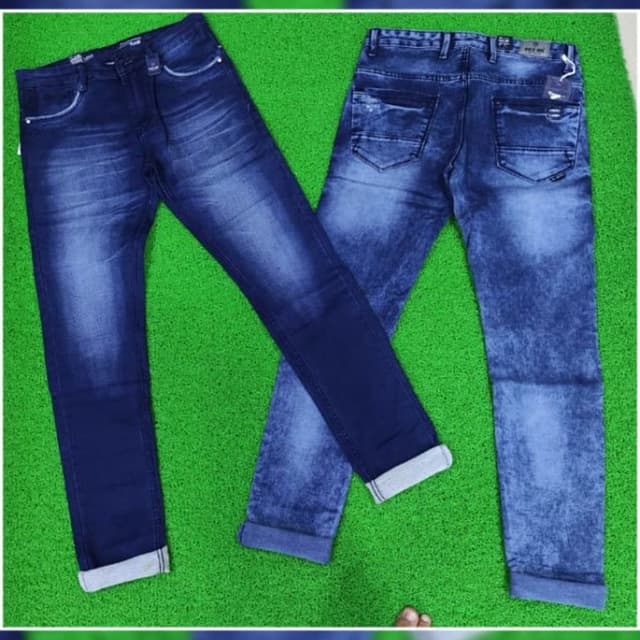 Dark Blue, Medium Blue, and Grey (for cuffs) Jeans
