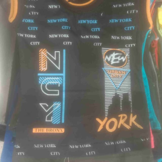 Black with Orange, Blue, and White accents T-shirt