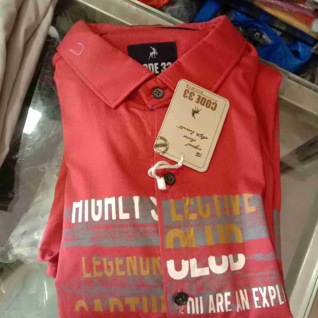 Red, White, Gray, Gold Shirt