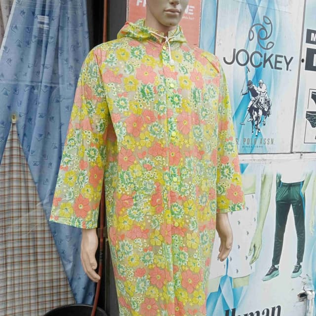 Yellow, Peach, Green Raincoat
