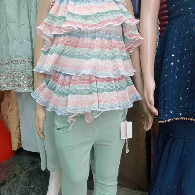 Pastel Pink, Mint Green, and White Top and Pants Set