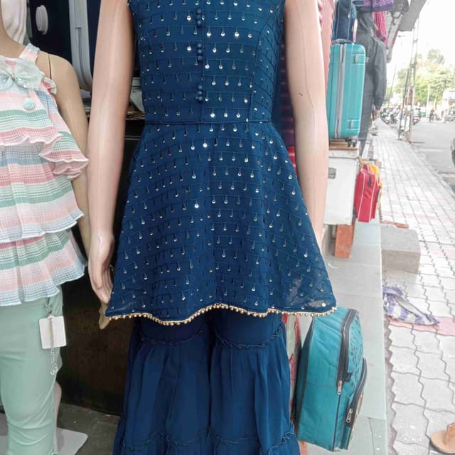 Teal blue with gold accents Sharara Set