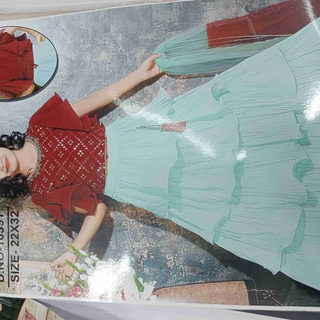 Burgundy, Mint Green Lehenga Choli