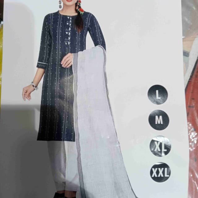 Navy blue, white, and light grey Salwar Suit