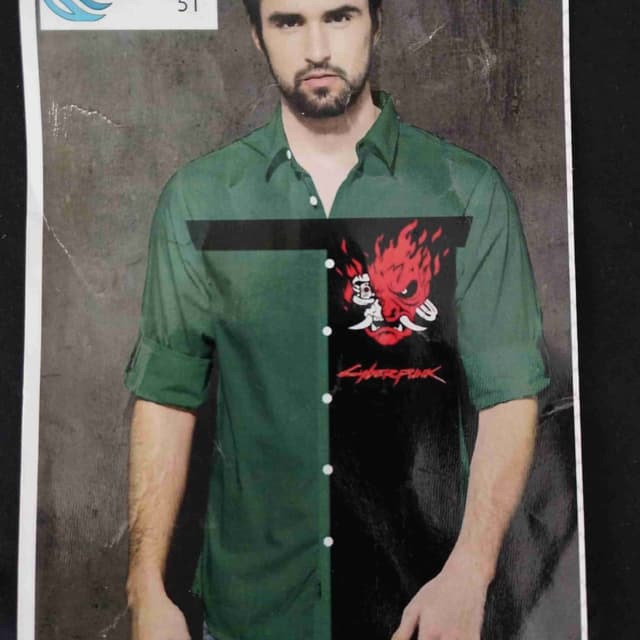 Green and Black with Red and White accents Shirt
