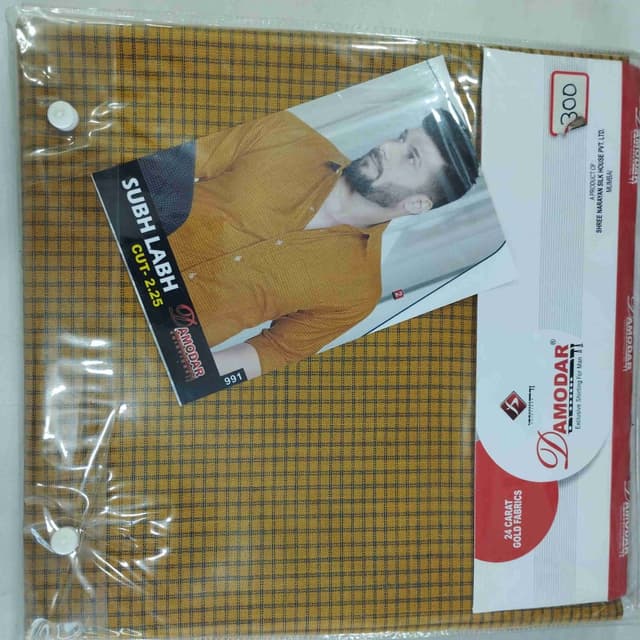 Mustard yellow with black checks Shirting fabric