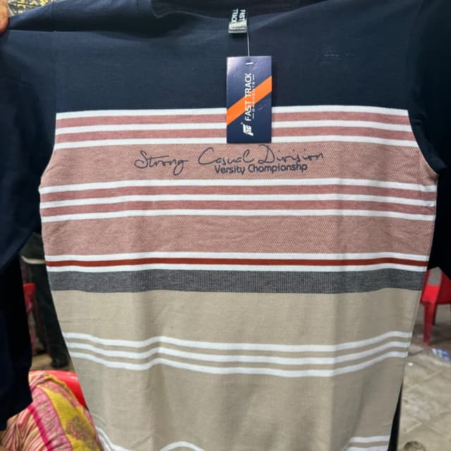 Navy blue, brown, beige, white Sweater
