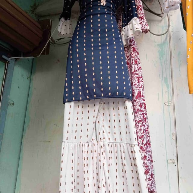 Navy blue, White, Brown Sharara Suit