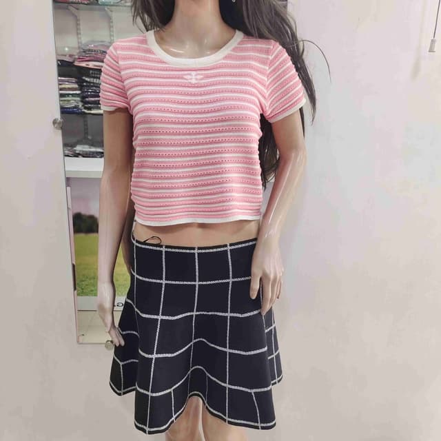 Pink and White, Black and White Top and Skirt