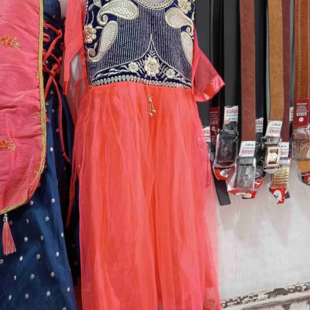 Coral and Navy Blue with Gold accents Dress