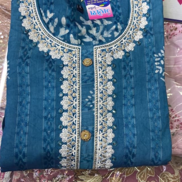 Teal, White, Gold Kurti