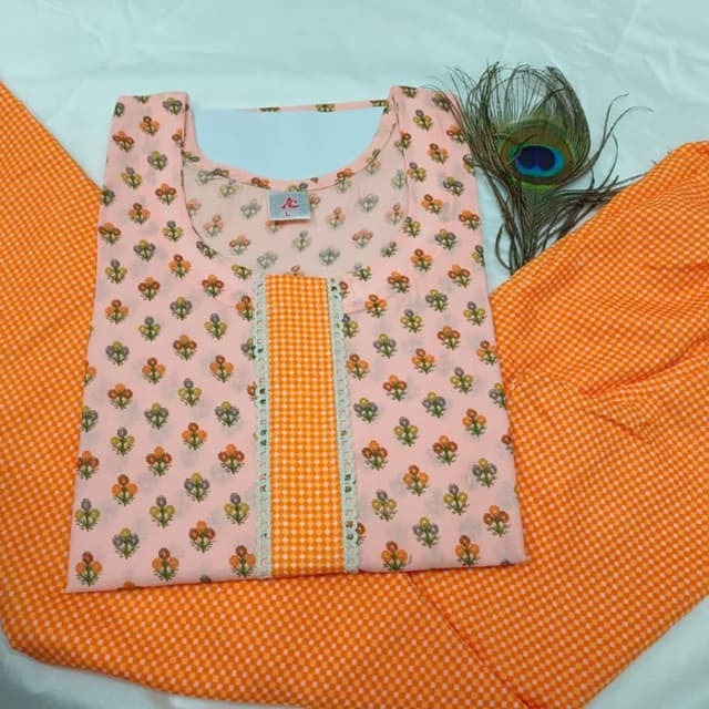 Peach, Orange, White, Green Kurta with Pant