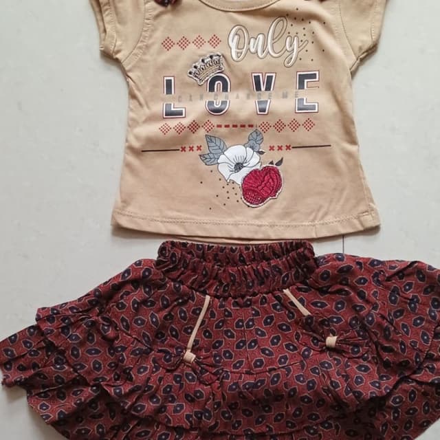 Beige, Maroon, White, Red Top and Skirt Set