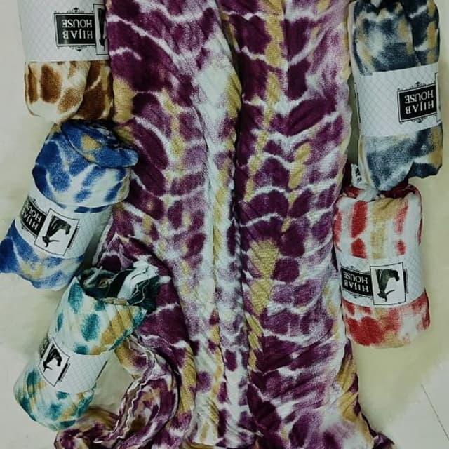 Purple, White, and Gold, along with other color variations like blue, red, and brown. Hijab/Scarf