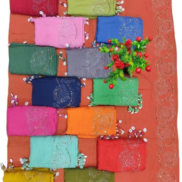Variety of colors including Red, Pink, Green, Blue, Gray, Orange, Teal, and Yellow-Green Scarf/Shawl