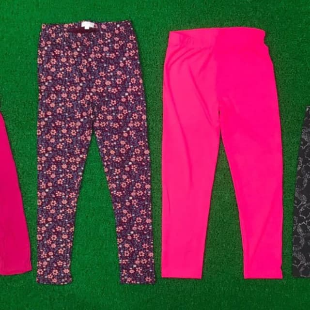 Purple, pink, and floral print, and bright pink Leggings