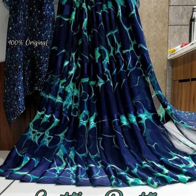 Navy blue, turquoise and teal Saree