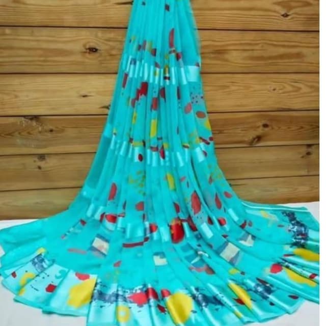 Teal, Red, Yellow, White, Grey Saree