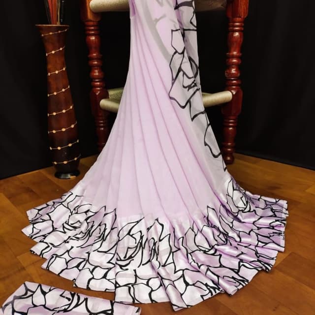 Lavender, White, Black Saree