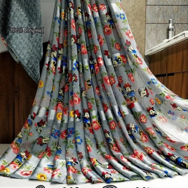 Gray, Red, Blue, Yellow Saree