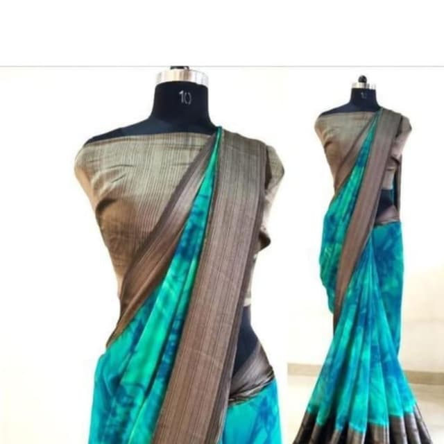 Teal, Brown, Black Saree