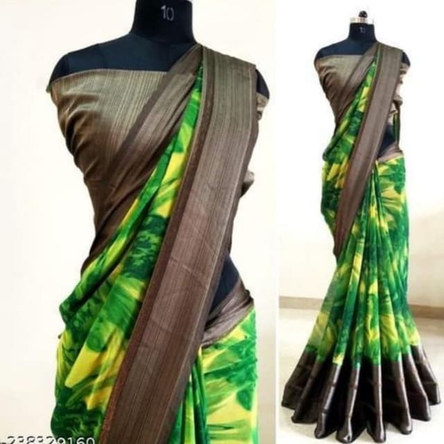 Green, Yellow, Brown, Black Saree