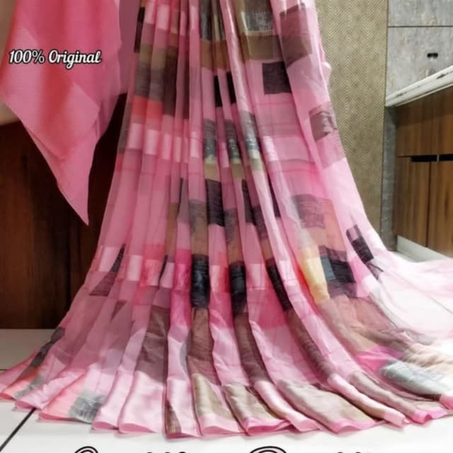 Pink, Brown, Black Saree