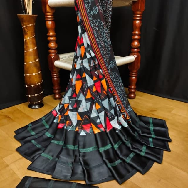 Black, Red, Orange, Gray, Green Saree
