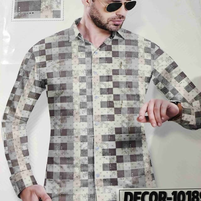 Gray, Brown, Beige, Cream Shirt