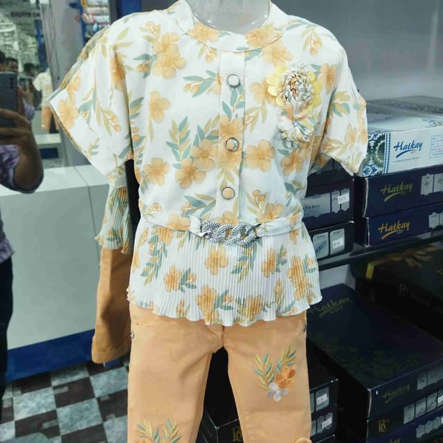 Cream, Peach, Yellow, Green Top and Pants Set