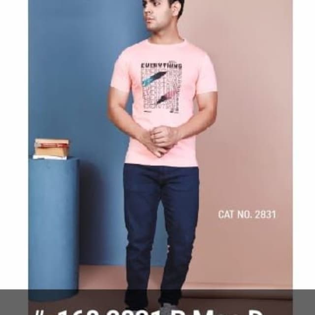Peach and Navy Blue T-shirt and Jeans