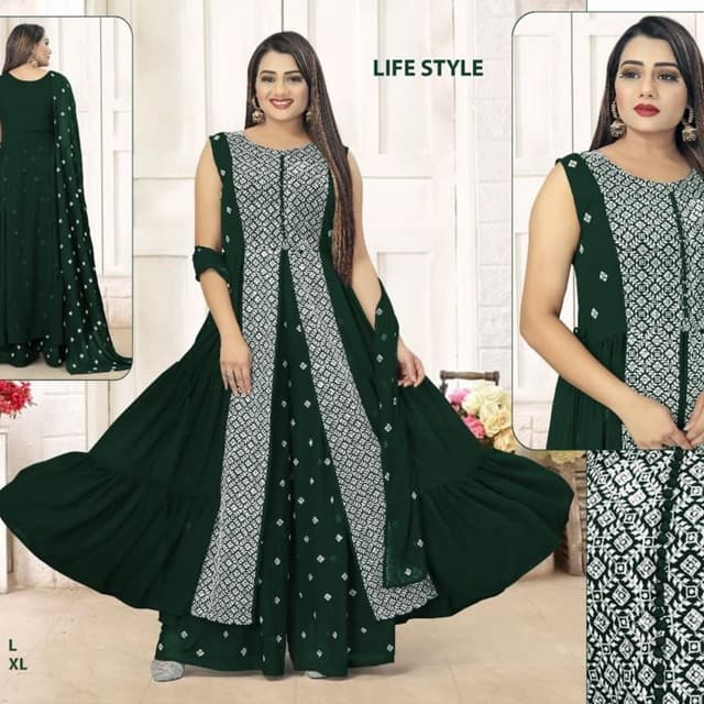 Dark Green and White Anarkali Suit