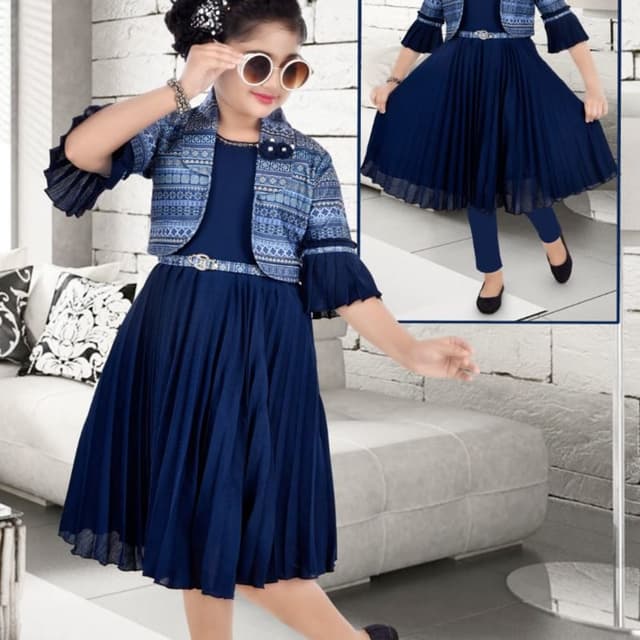 Navy Blue and Light Blue Dress with Jacket