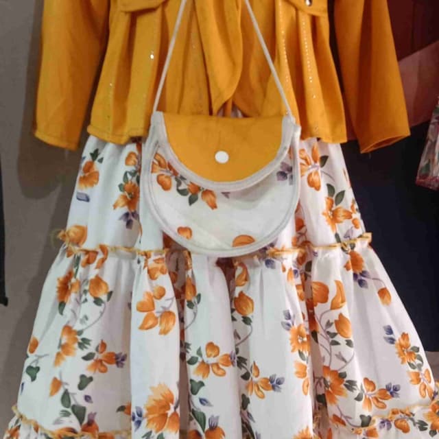 Yellow, White, Orange, Green Dress with Purse and Jacket