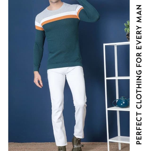 Teal, White, Gray, Orange Sweater