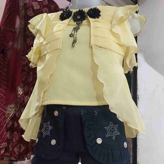 Yellow and Dark Blue Top and Shorts Set
