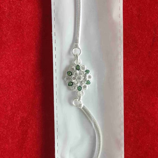 Silver, Green, White Bracelet