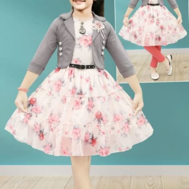 Soft pink, white, gray, black Dress with Jacket