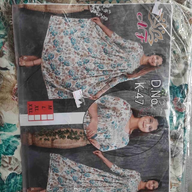 White base with floral print in shades of blue and hints of brown Dress