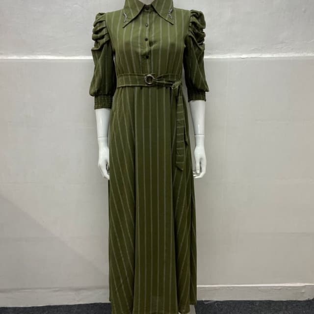 Olive green with white stripes Dress