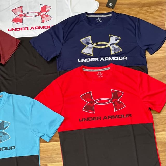 Various (White, Navy Blue, Red, Light Blue) with contrasting black panels T-shirt