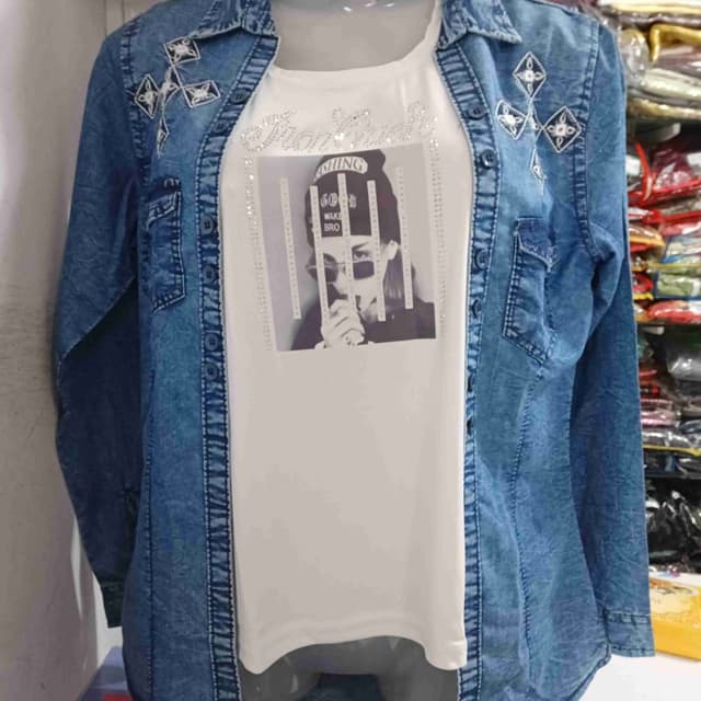 Blue and White Shirt and T-Shirt Combo