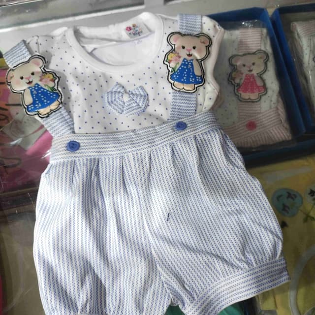White and Blue Baby Romper Set