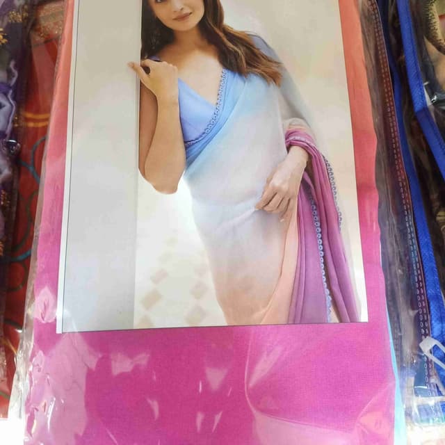 Blue, white, pink and purple gradient Saree