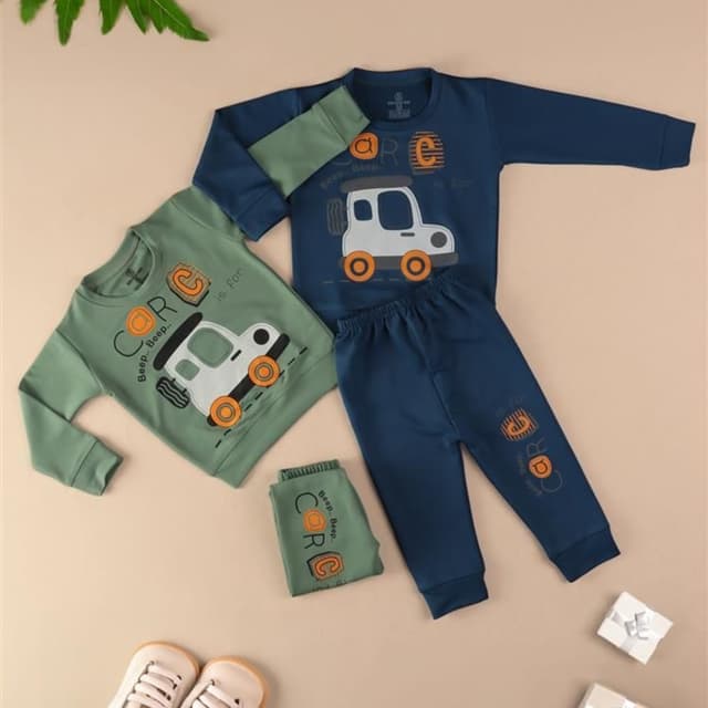 Green, Navy, White, Orange Pajama Set