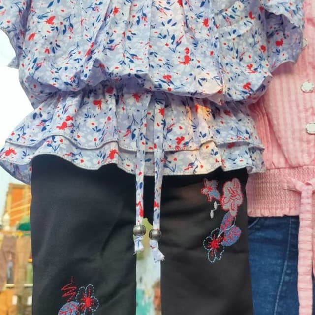 Light blue, white, red, black Top and Pants Set