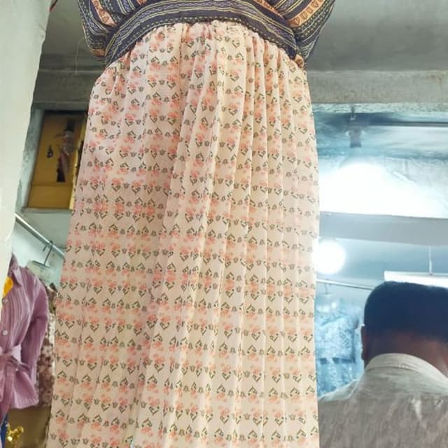Creamy beige with coral pink and navy blue Skirt