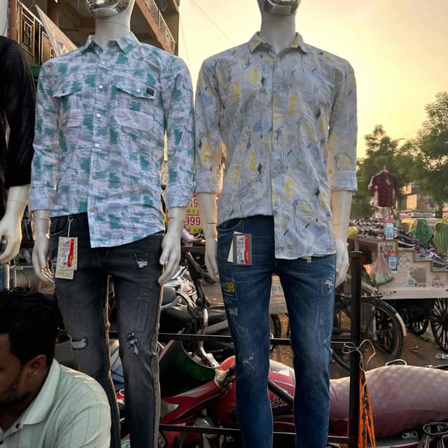 White, Green, Grey, Blue, Yellow Shirt & Jeans